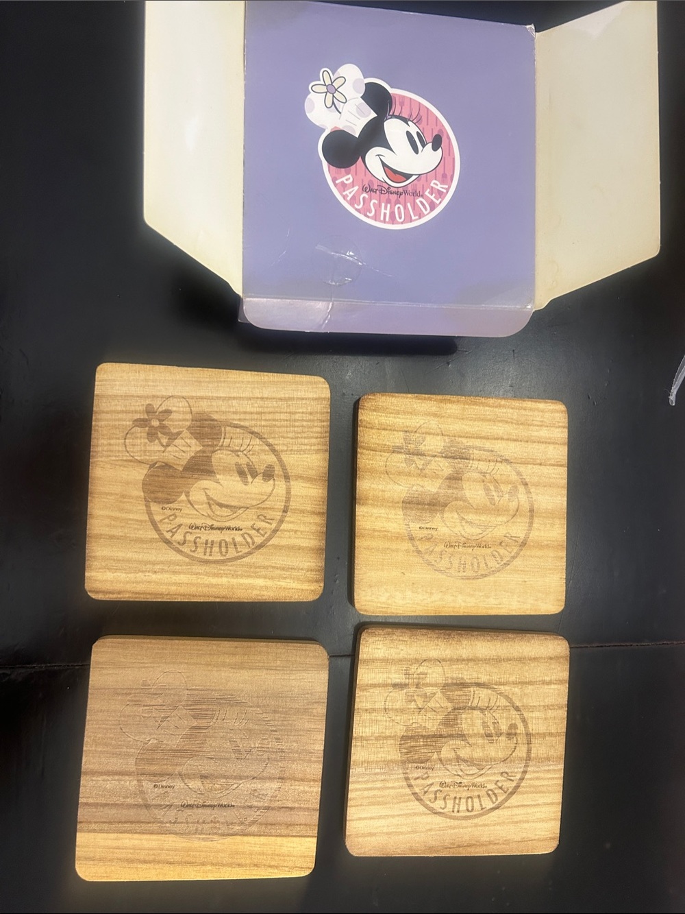 Disney Parks Passholder Minnie Mouse Wooden Coasters - Natural Wood